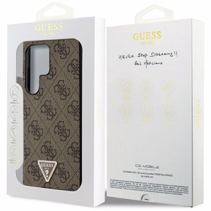 Guess Grip Stand 4G Triangle Strass Suojakuori Samsung Galaxy S24 Ultra:lle - ruskea