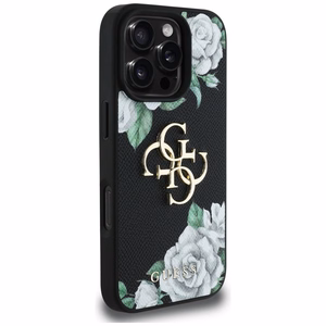 Guess Grained Roses Big 4G logo Suojakuori iPhone 16 Pro:lle - musta