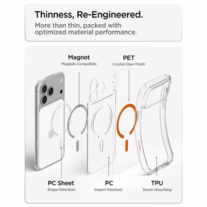 Spigen Ultra Hybrid MagSafe -suojakuori iPhone 18 Pro / 17 Pro -malleille, läpinäkyvä oranssi