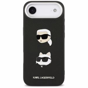 Karl Lagerfeld FW Grained Karl & Choupette Heads Pins & Logo suojakuori iPhone Air:lle musta