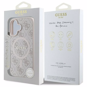Guess 4G Ring Classic Logo MagSafe Suojakuori iPhone 16:lle - Vaaleanpunainen