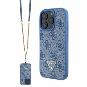 Guess nahkainen Metal Logo Strass Crossbody Suojakuori iPhone 16 Pro:lle - sininen