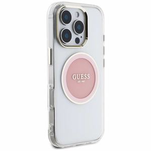 Guess IML Metal Colored Circle Classic Logo MagSafe Suojakuori iPhone 16 Pro:lle - vaaleanpunainen