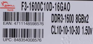 G.Skill 16GB PC3-12800 Kit muistimoduuli 2 x 8 GB DDR3 1600 MHz