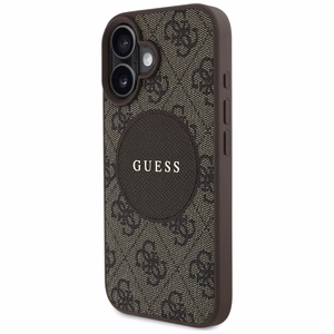Guess HC MagSafe PU 4G Circle Classic Logo Suojakuori iPhone 16:lle - ruskea