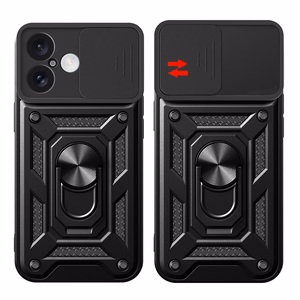 Hybrid Armor Camshield Panssaroitu Suojakuori iPhone 16 Plus:lle kameransuojalla ja jalustalla - Musta
