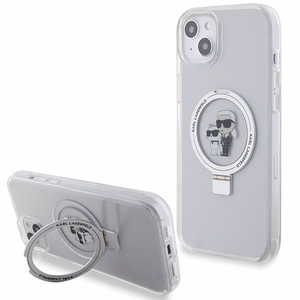 Karl Lagerfeld KLHMP15MHMRSKCH iPhone 15 Plus / 14 Plus 6.7 valkoinen/valkoinen kovakuori Ring Stand Karl&Choupette MagSafe