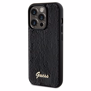 Guess Sequin Script Metal -suojakuori iPhone 14 Prolle - musta