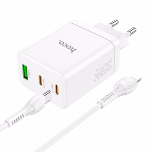 Laturi Hoco N33 + USB-C (Type-C) - Lightning -kaapeli (2xUSB-C; 1xUSB 35W) valkoinen