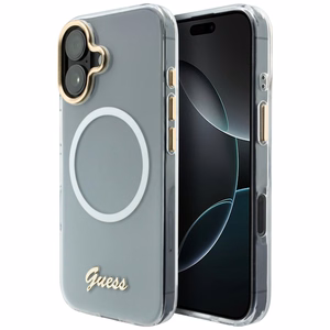 Guess IML Gradient Script Metal MagSafe Suojakuori iPhone 17:lle - Valkoinen