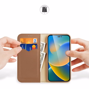 Dux Ducis Hivo Nahka Flip Cover Aidon nahan lompakko korteille ja asiakirjoille iPhone 14 Pro Ruskea