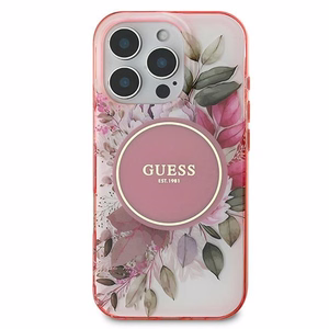 Guess IML Flower ja Tonal Circle MagSafe iPhone 16 Pro Max Suojakuori - Vaaleanpunainen