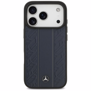 Mercedes Leather Laurel Leaves Stripes MagSafe -suojakuori iPhone 17 Pro - sininen