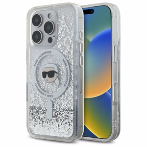 Karl Lagerfeld Suojakuori iPhone 16 Pro 6.3 KLHMP16LLGKISGH Läpinäkyvä Kova Liquid Glitter Karl Head MagSafe