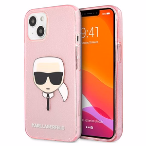 Karl Lagerfeld Glitter Karl's Head Kotelo iPhone 13 mini - vaaleanpunainen