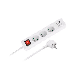 Rebel-jatkojohto, 3 pistorasiaa + 2 USB-porttia, katkaisijalla, 5 m