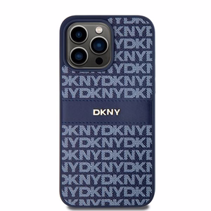DKNY Nahkainen Mono Raita ja Metallinen Logo Suojakuori iPhone 15 Pro Max:lle - sininen
