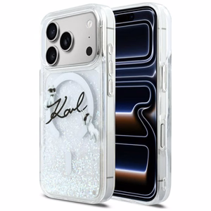 Karl Lagerfeld Liquid Glitter Karl Script Logo MagSafe Suojakuori iPhone 17 Pro:lle - Kirkas