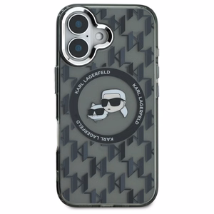 Karl Lagerfeld IML Monogram Karl ja Choupette Head MagSafe iPhone 16 Suojakuori - Musta