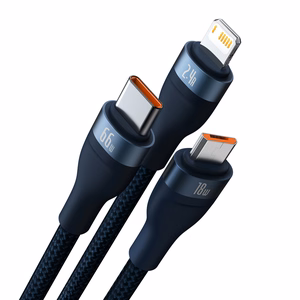 Baseus Flash Series II 3-in-1 -kaapeli USB-A - USB-C/Lightning/Micro USB - 66W 6A 1,2 m CASS040003 - sininen