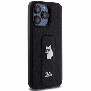 Karl Lagerfeld Gripstand Saffiano Choupette Pins -suojakuori iPhone 13 Pro / 13:lle - musta