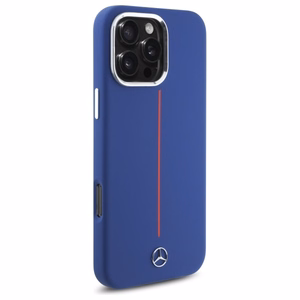 Mercedes Silikoninen Red Stripe MagSafe suojakuori iPhone 16 Pro Max:lle - tummansininen