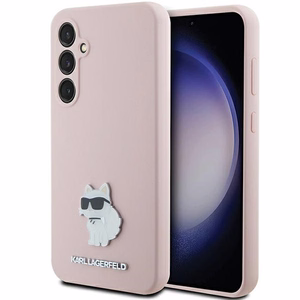Karl Lagerfeld Silicone Choupette Metal Pin suojakuori Samsung Galaxy S23 FE:lle - vaaleanpunainen
