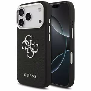 Guess Grained Big 4G Classic Logo Suojakuori iPhone 17 Pro:lle - Musta
