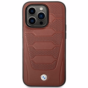 BMW BMHMP14L22RPSR burgundinpunainen nahkainen istuinkuvioinen suojakuori iPhone 14 Pro 6.1 MagSafe