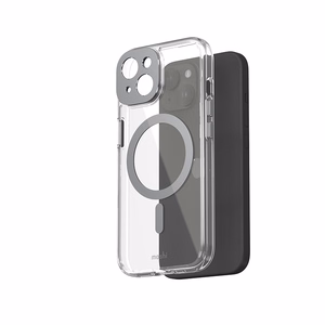 Moshi iGlaze MagSafe suojakuori iPhone 15 -laitteelle, läpinäkyvä Meteorite Gray -yksityiskohdilla