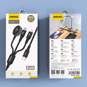 Apple Watch Dudao A12Max+ PD 100W 3in1 Charger Cable: USB-C Lightning 1.2m - Black
