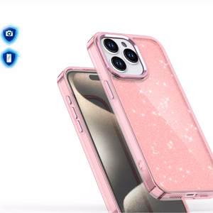 Glitter Suojakuori iPhone 16 Pro Maxille - Vaaleanpunainen glitterilla
