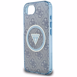 GUESS IML Metal Glitter 4G Circle Triangle MagSafe Alkuperäinen Suojakuori iPhone 17e/16e:lle - Sininen