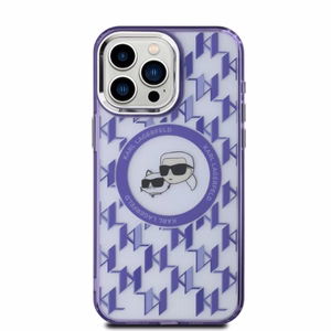 Karl Lagerfeld IML Monogram Karl & Choupette Head MagSafe Suojakuori iPhone 15 Pro:lle - Violetti