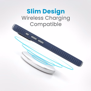 Speck Presidio2 Grip suojakuori iPhone 15 Pro -laitteelle, Coastal Blue / Dust Grey -värinen