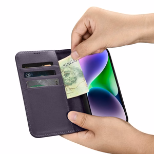 iCarer Lompakko Kotelo 2in1 Cover iPhone 14 Plus Anti-RFID Nahka Flip Case Tumman violetti (WMI14220727-DP)