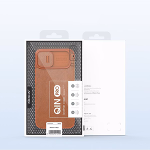 Nillkin Qin Nahka Pro Case iPhone 14 Plus kamera kansi Holster kansi Flip Case ruskea