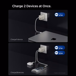 Spigen Essential EE472EU-GAN 2-porttinen 47 W seinälaturi – titaanin värinen