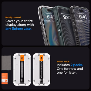 Spigen Glas.tR EZ Fit FC Karkaistu lasi iPhone 15 Pro:lle - Musta 2 kpl.
