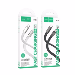 Litteä kaapeli USB C - Lightning Hoco PD 30W 1 m X125 musta