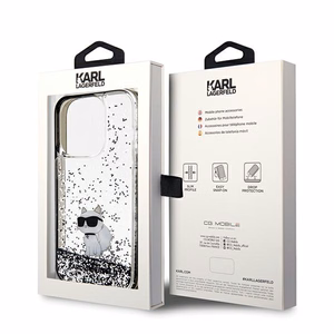 Karl Lagerfeld Liquid Glitter Choupette -suojakuori iPhone 14 Pro Maxille - läpinäkyvä