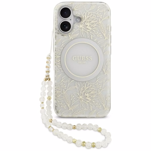 Guess IML Flowers Electro Pearl Strap MagSafe suojakuori iPhone 17 - valkoinen