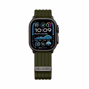 Tech-Protect Nylon Sport nailoninen urheiluranneke Apple Watch 44 / 45 / 46 / 49 mm -malleille, tummanvihreä