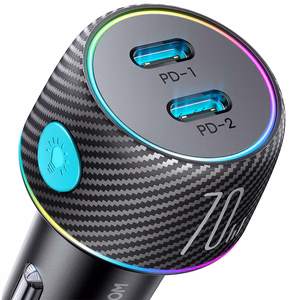 2x USB C 70W auton laturi LED-taustavalaistuksella Joyroom JR-CCN02 - musta