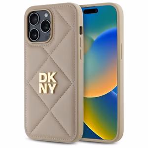 DKNY Quilted Stack Logo Suojakuori iPhone 14 Pro:lle - beige