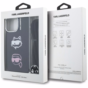 Karl Lagerfeld IML Crossbody Karl&Choupette Head Suojakuori iPhone 16 Pro Max:lle - Musta