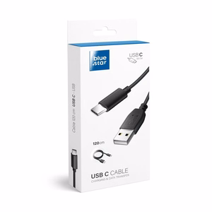 Kaapeli USB A - USB C Blue Star Lite 3A 1,2 m musta