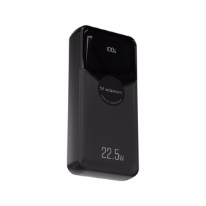 Wozinsky WFC-15B 20000mAh 22.5W varavirtalähde, PD20W, sisäänrakennetut Lightning- ja USB-C-kaapelit, musta
