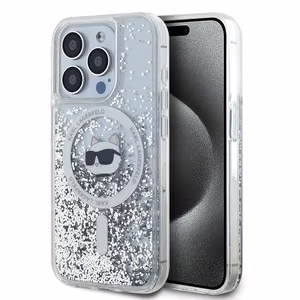 Karl Lagerfeld Liquid Glitter Choupette Head MagSafe suojakuori iPhone 14 Pro:lle - läpinäkyvä