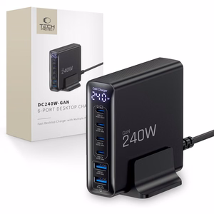Tech-Protect DC240W-GaN latausasema 6 porttia 4 x USB-C 2 x USB-A 240W QC3.0 - musta